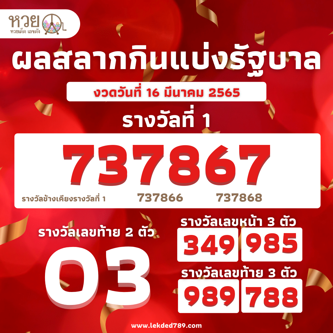 ตรวจหวย 16-3-2565