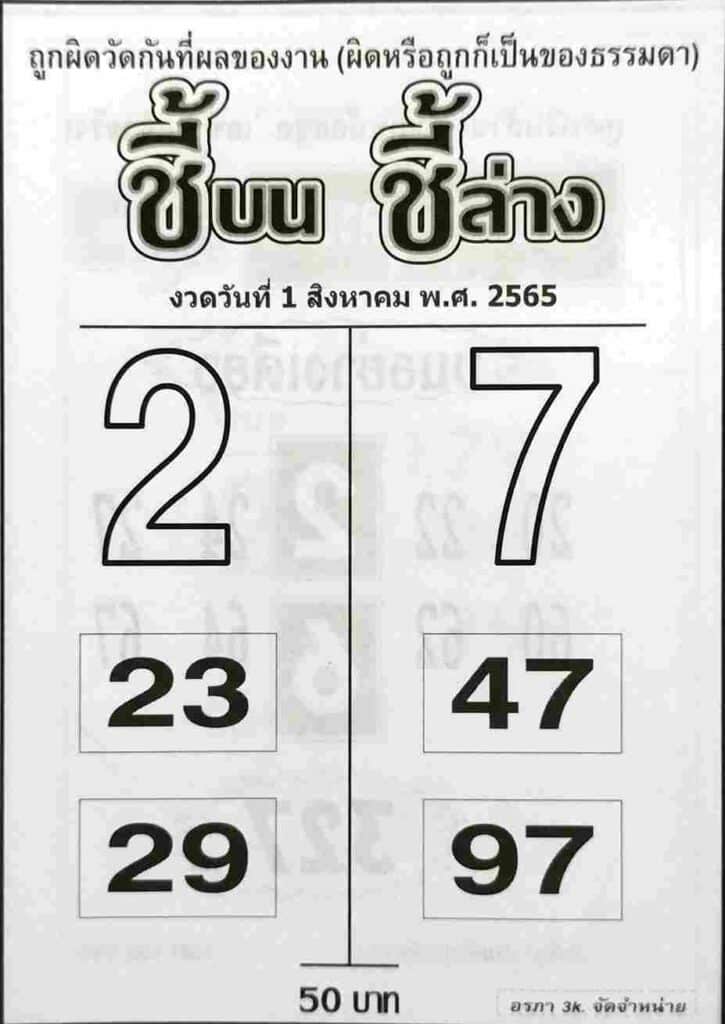 เลขเด็ด หวยชี้บนชี้ล่าง1/8/65