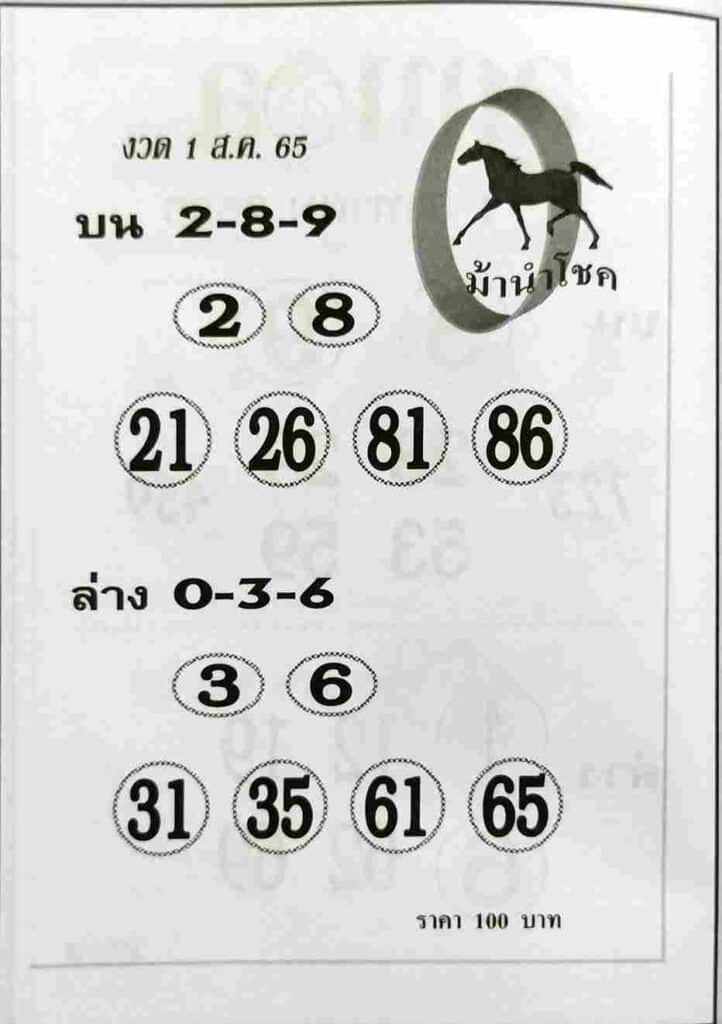 เลขเด็ด หวยม้านำโชค1/8/65