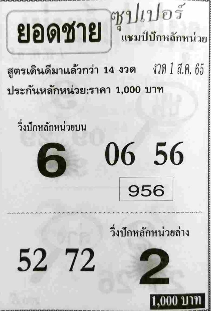 เลขเด็ด หวยยอดชาย1/8/65