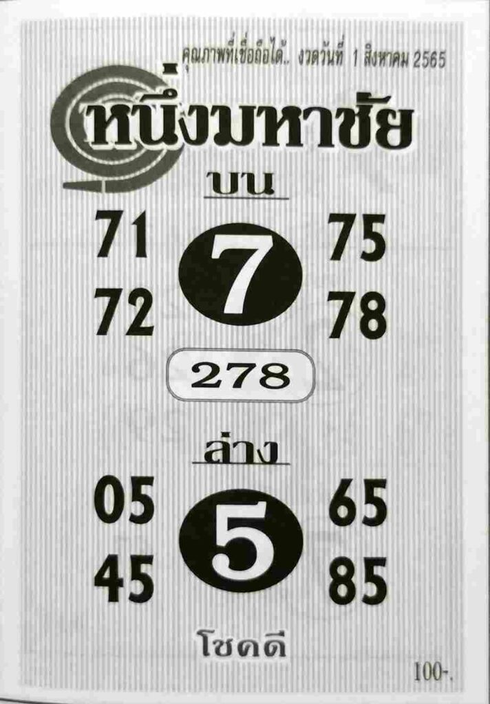 เลขเด็ด หวยหนึ่งมหาชัย1/8/65