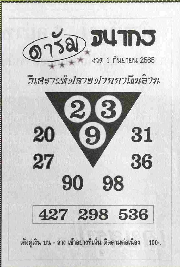 เลขเด็ด หวยดารัม1/9/65