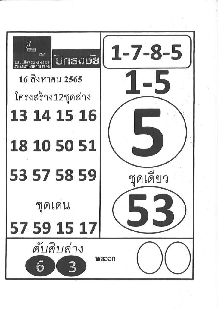 เลขเด็ด หวยปักธงชัย16/8/65