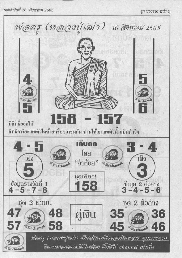 เลขเด็ด หวยพ่อครู16/8/65