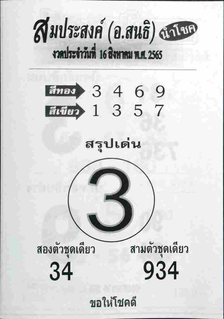 เลขเด็ด หวยสมประสงค์16/8/65