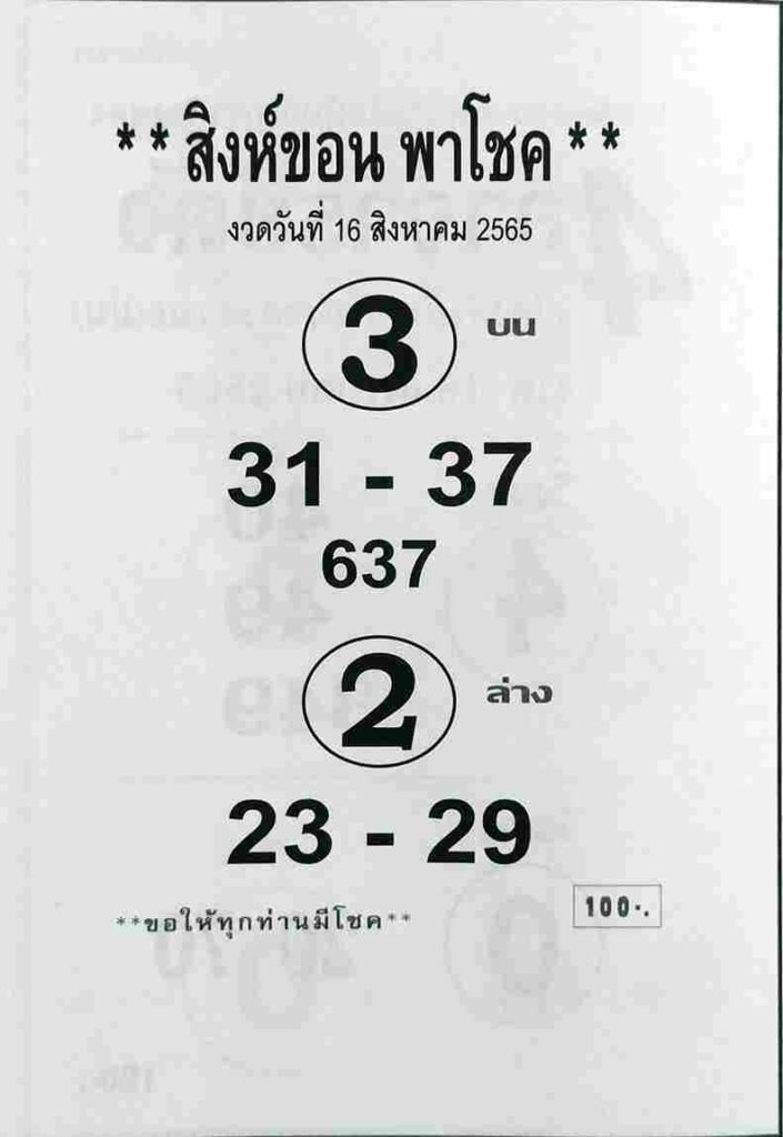เลขเด็ด หวยสิงห์ขอน16/8/65