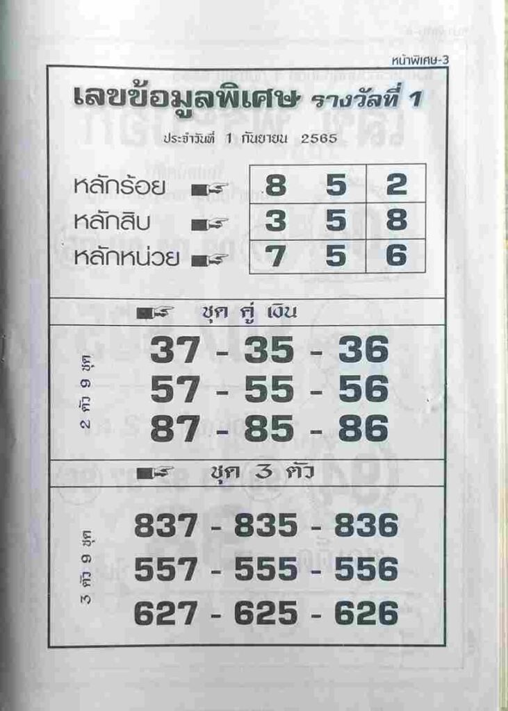 เลขเด็ด เลขข้อมูลพิเศษ1/9/65