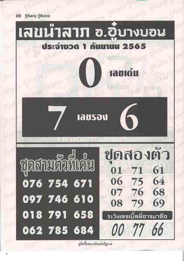 เลขเด็ด เลขนำลาภ อ.อู๋บางบอน1/9/65