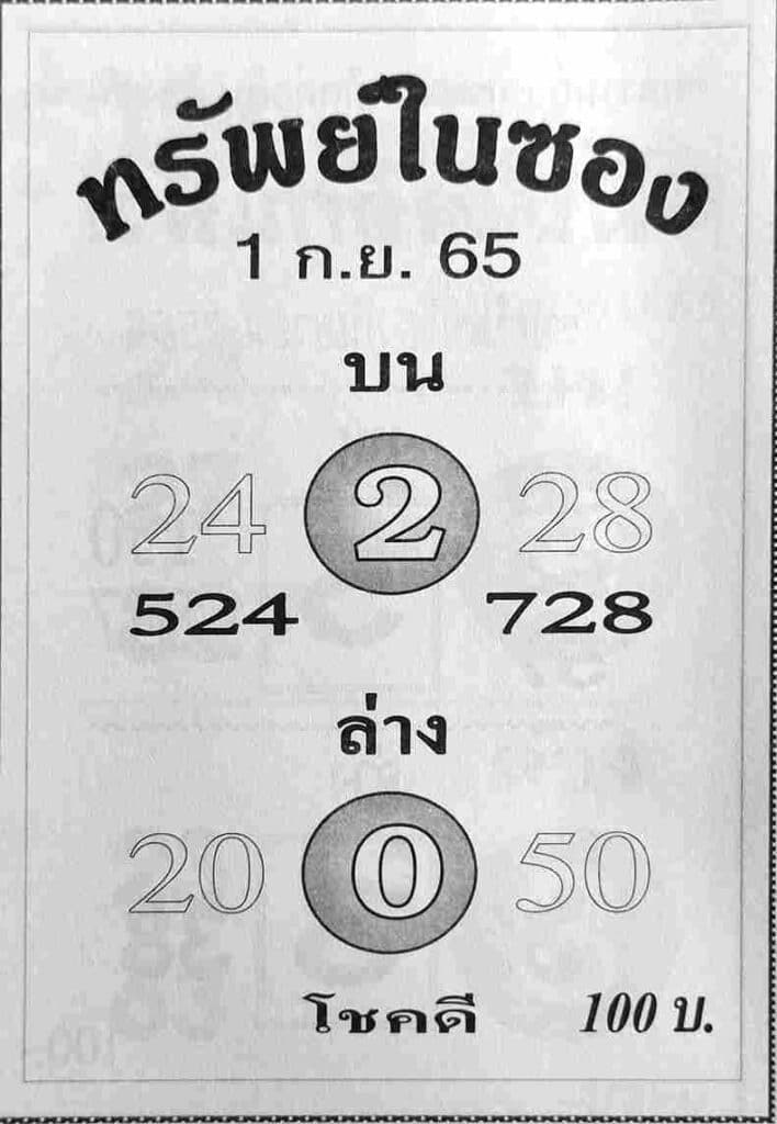 เลขเด็ด หวยทรัพย์ในซอง1-9-65