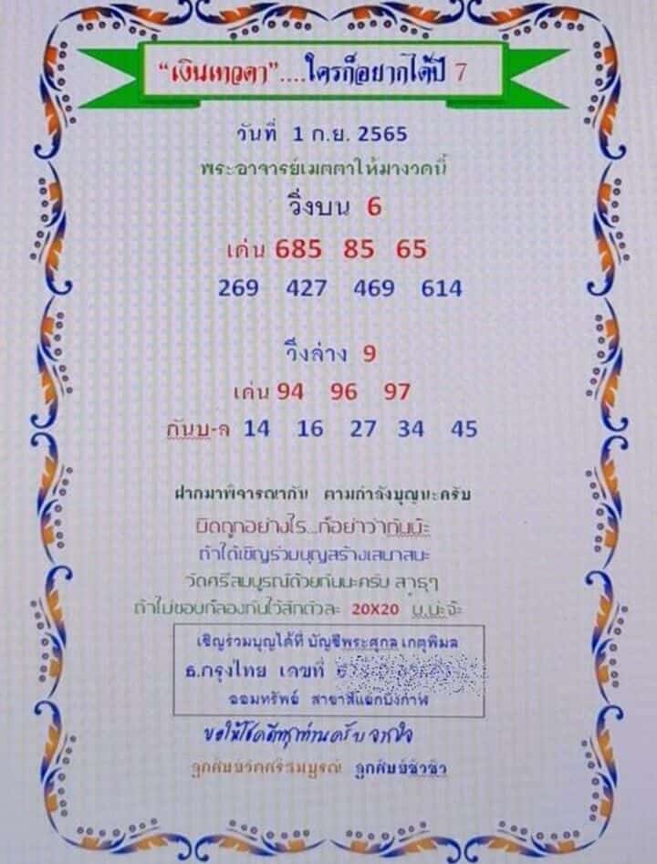 เลขเด็ด หวยเงินเทวดา1-9-65