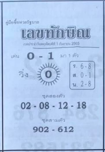เลขเด็ด หวยเลขทักษิณ1-9-65
