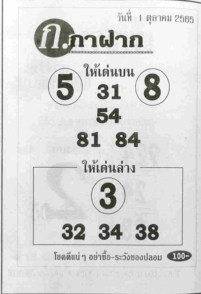 เลขเด็ด หวยก.กาฝาก1-10-65
