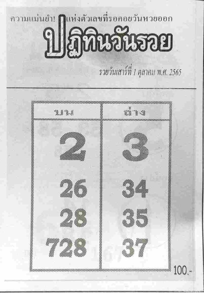 เลขเด็ด หวยปฏิทินวันรวย1-10-65