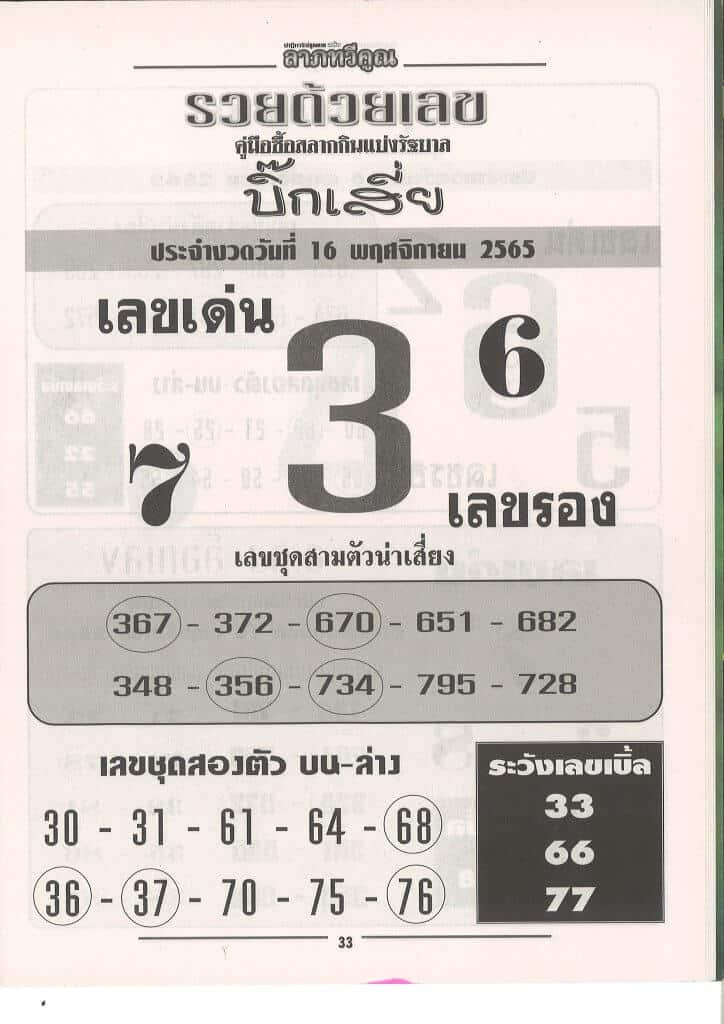 เลขเด็ด หวยบิ๊กเสี่ย16-11-65