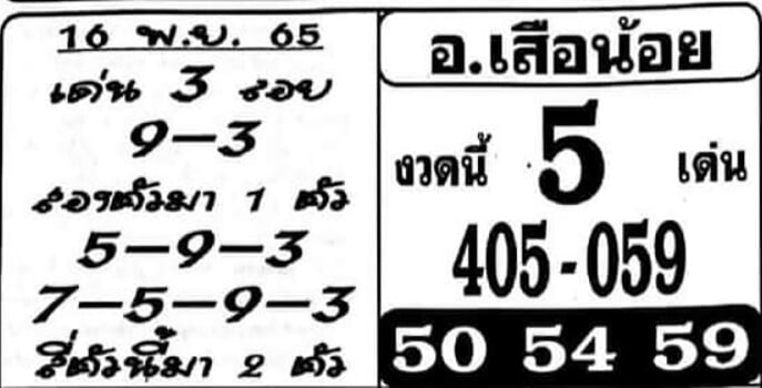 เลขเด็ด หวยอาจารย์เสือน้อย16-11-65