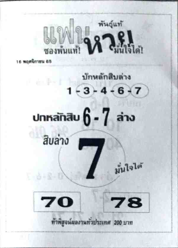 เลขเด็ด หวยแฟนหวยมั่นใจได้16-11-65