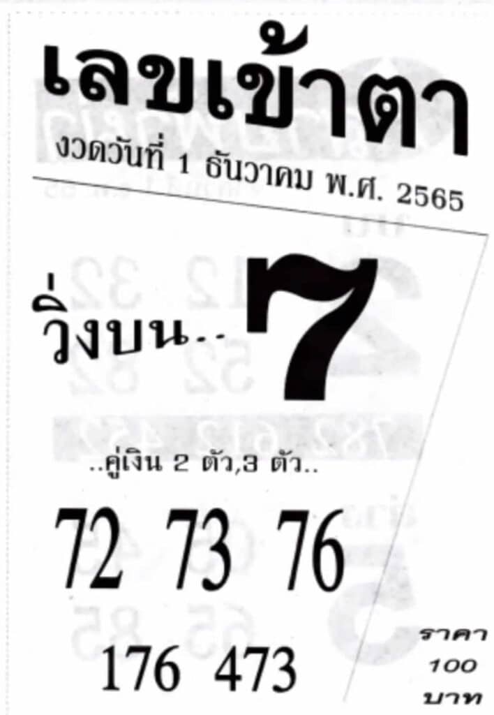 เลขเด็ด เลขเข้าตา1-12-65