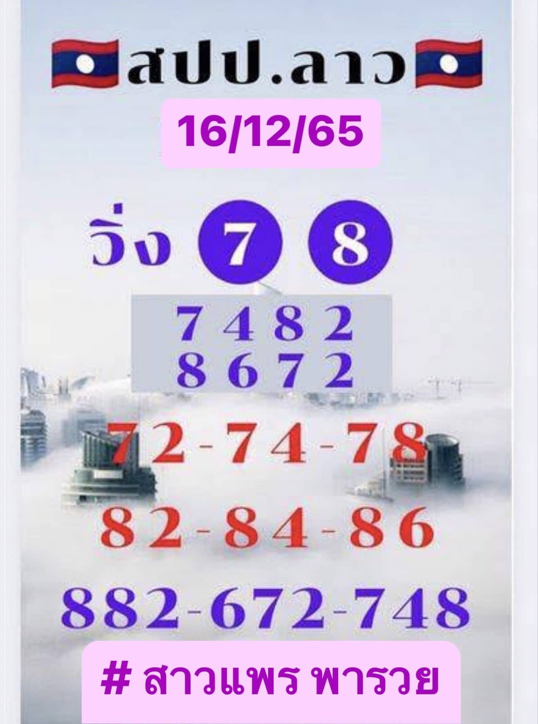 หวยลาว หวยลาว4ตัว 16-12-65