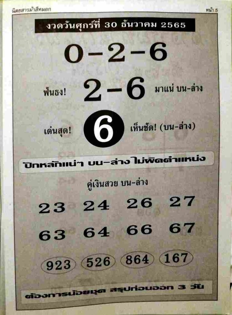 เลขเด็ด หวยปักหลักแน่ๆ 30-12-65
