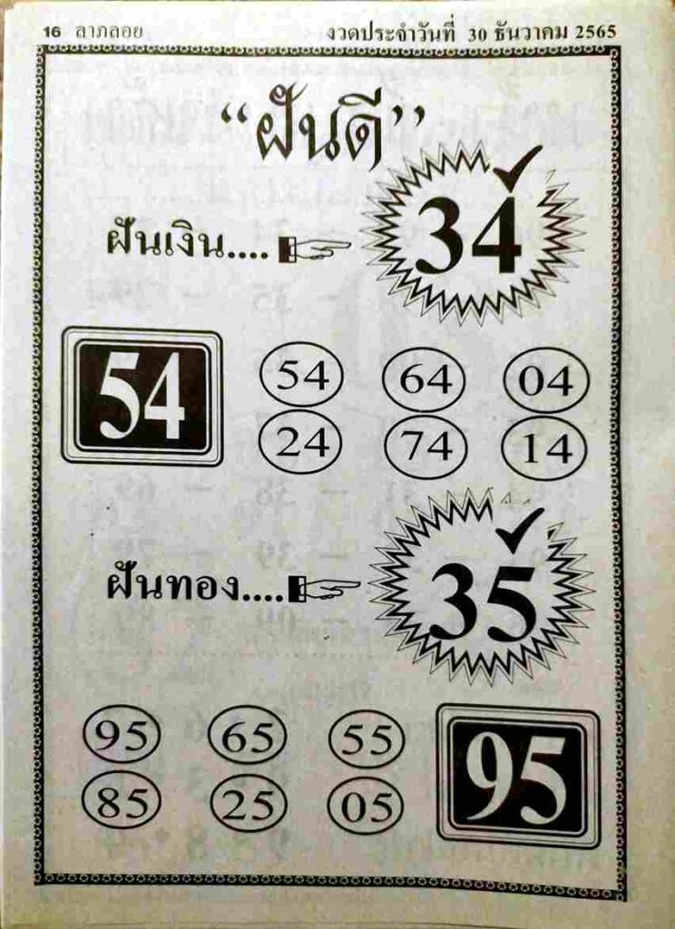 เลขเด็ด หวยฝันดี 30-12-65