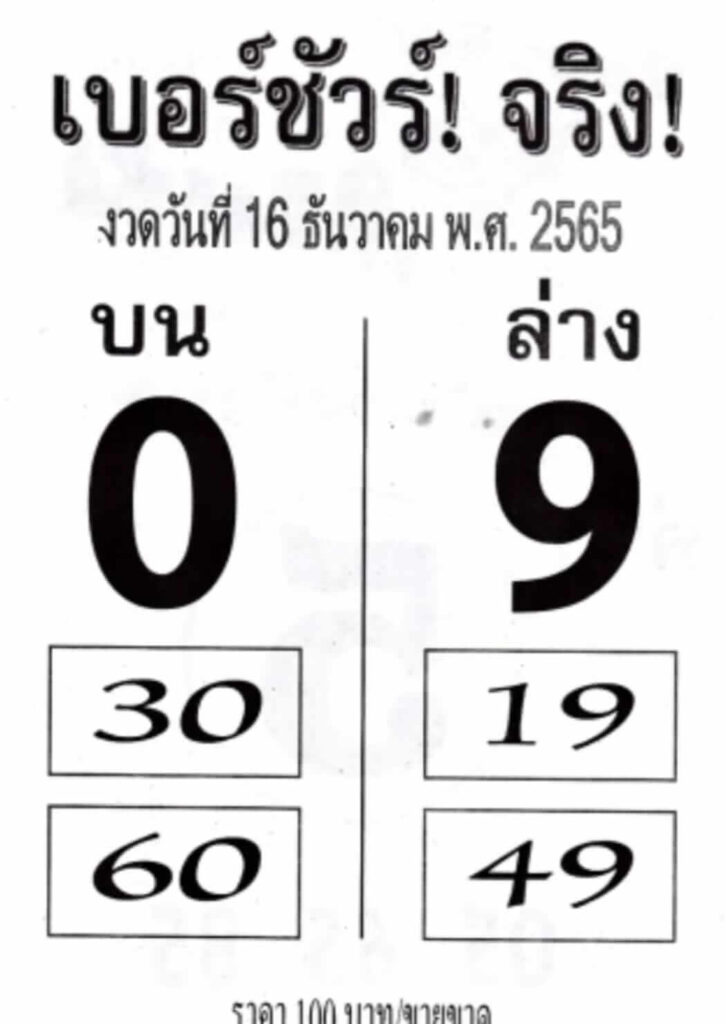 เลขเด็ด หวยเบอร์ชัวร์จริง 16-12-65