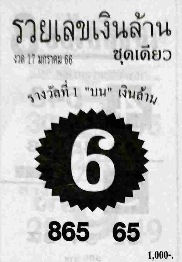 เลขเด็ด หวยรวยเลขเงินล้าน 17-1-66