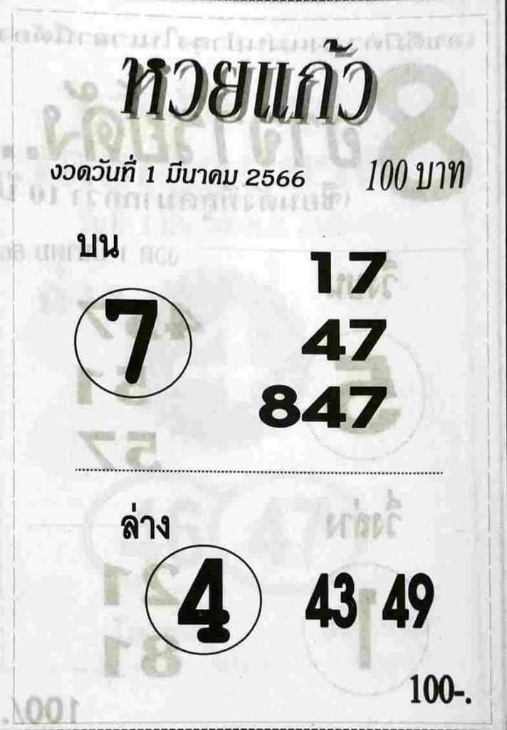 หวยแก้ว 1-3-66