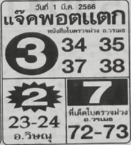 หวยแจ๊คพอตแตก 1-3-66