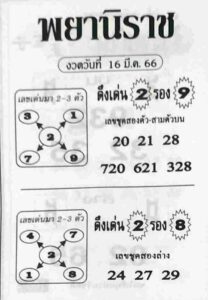 หวยพยานิราช 16-3-66