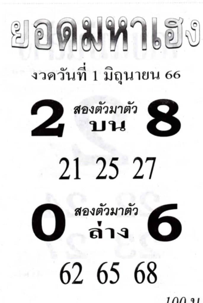 หวยยอดมหาเฮง 1-6-66