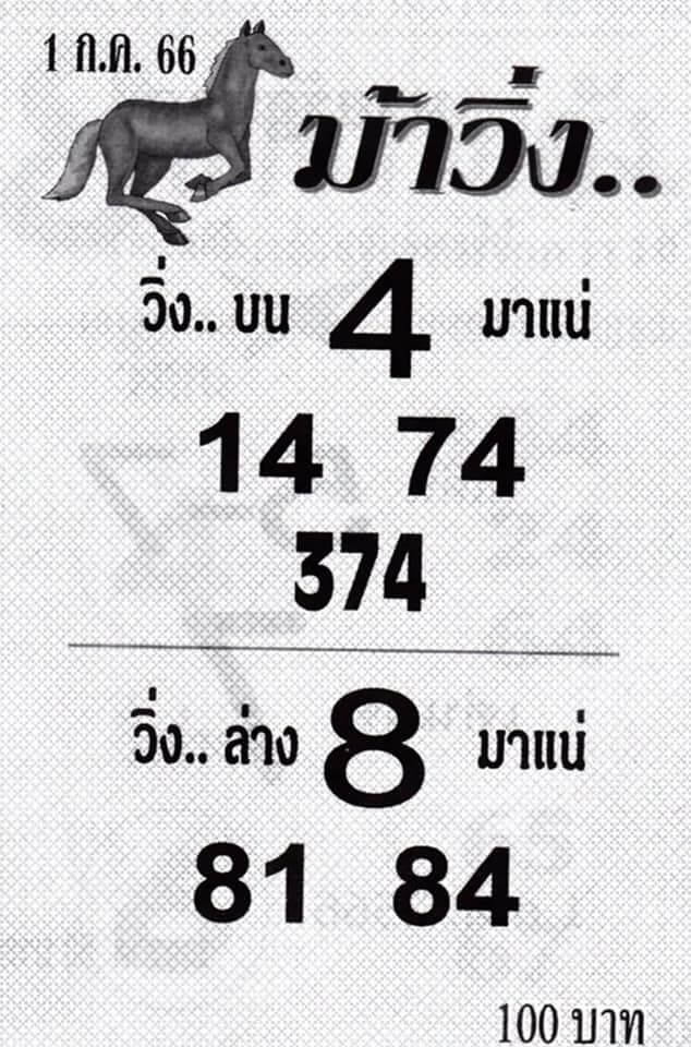 หวยม้าวิ่งงวดนี้ 1-7-66