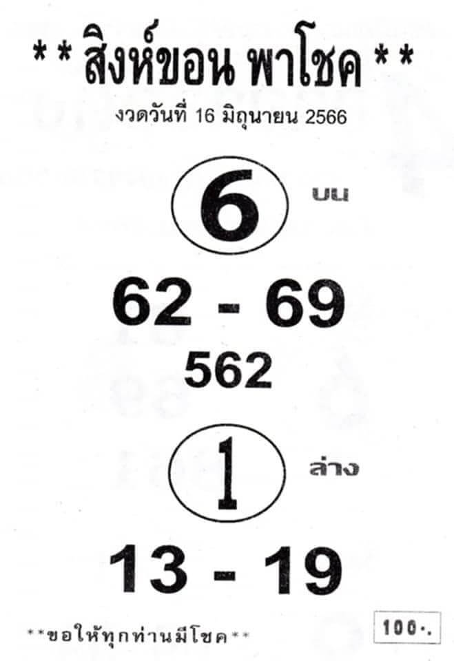 หวยสิงห์ขอน 16-6-66