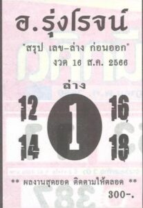 หวยอาจารย์รุ่งโรจน์งวดนี้ 16-8-66