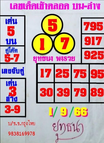 หวยยุทธนาพารวย 1-9-66